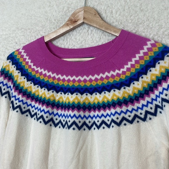 NWT Lands End Womens Ivory Fuchsia Cashmere Longsleeve Tee Sweater Top SMALL - Picture 2 of 7